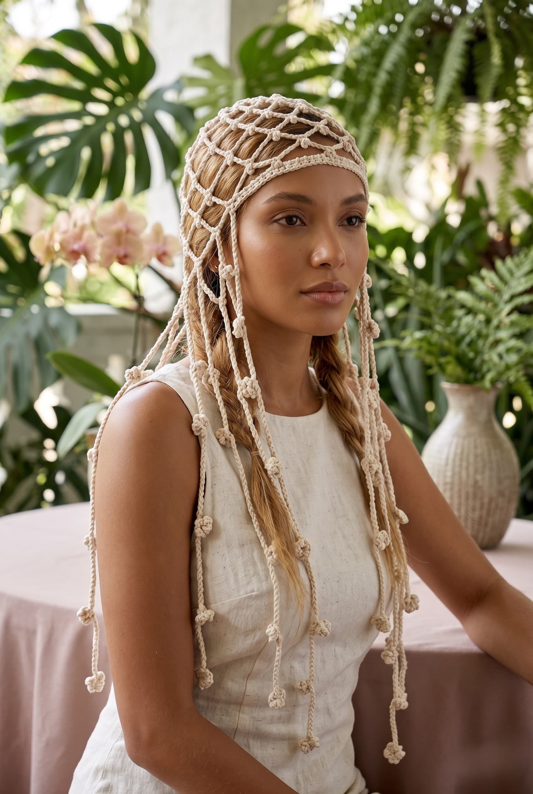 Headpiece Flores em croche com fio de algodão