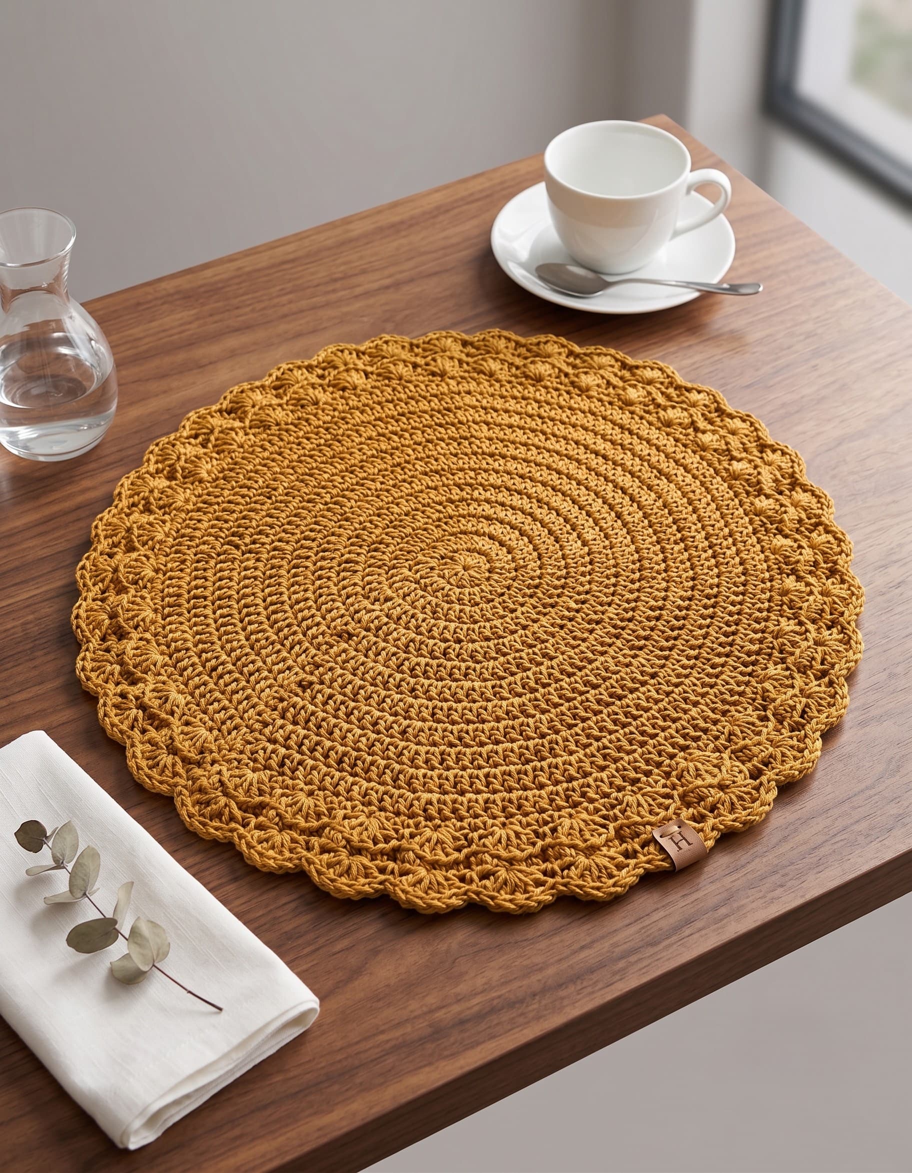 Sousplat de Crochê Mostarda– Elegância Rústica para Mesa Posta