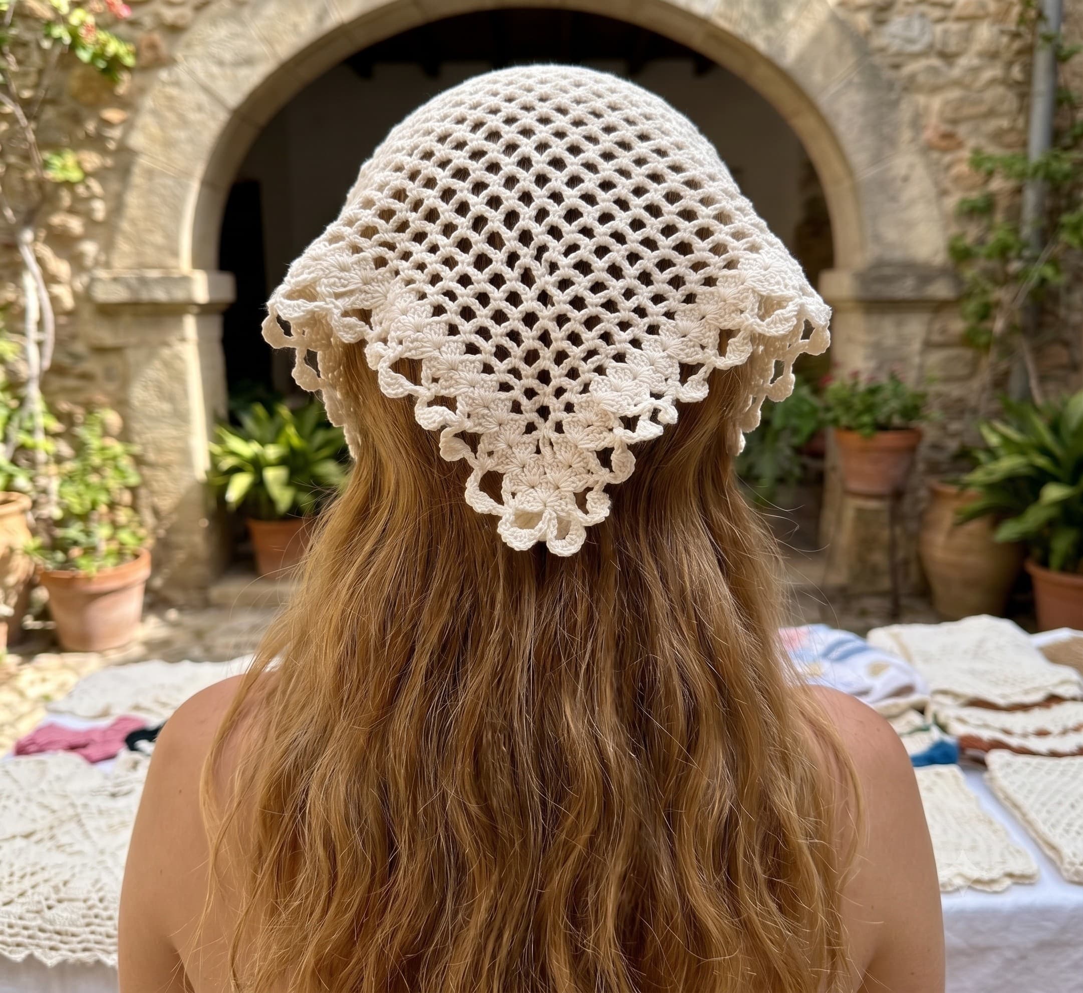 Bandana Lenço Natural em Crochê