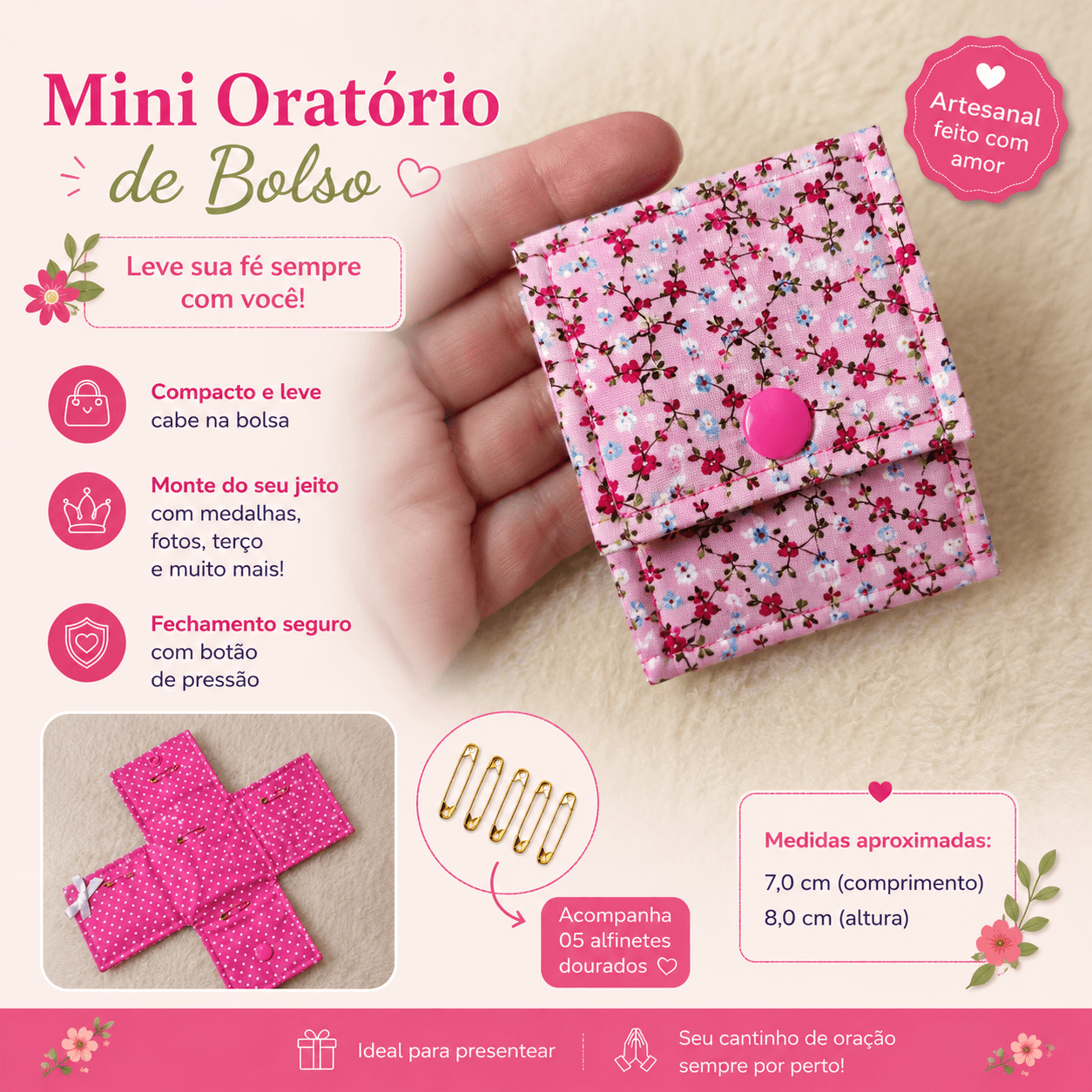 Oratório de Bolso Porta Terço Mini Altar em Tecido