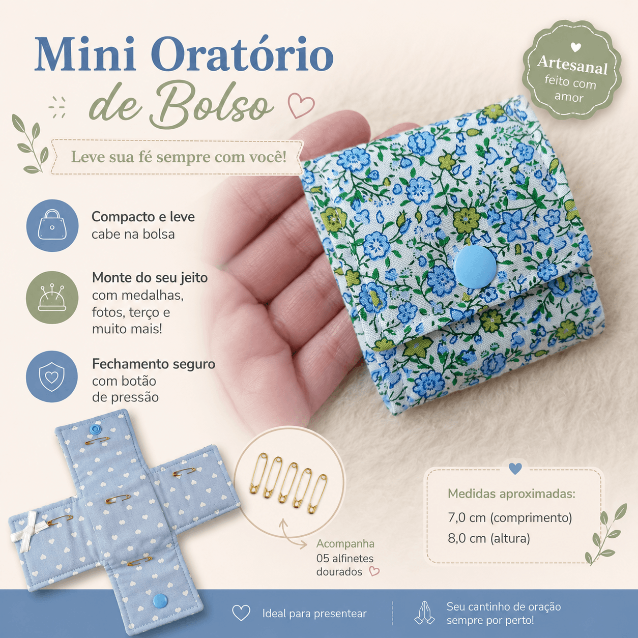 Oratório de Bolso Porta Terço Mini Altar em Tecido