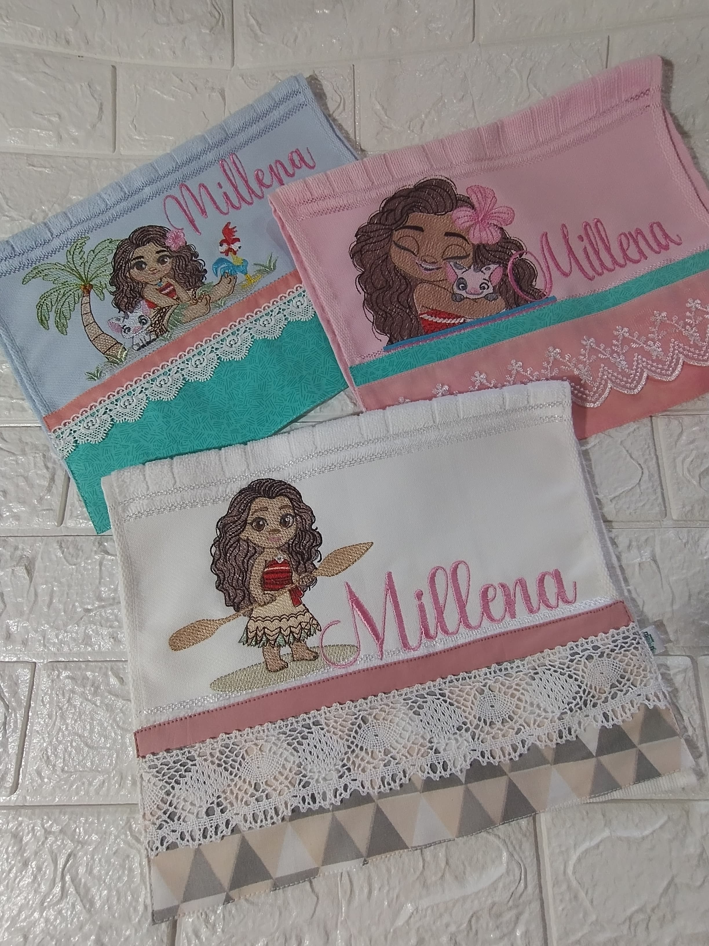 Trio Toalhas de Mão Personalizadas Moana