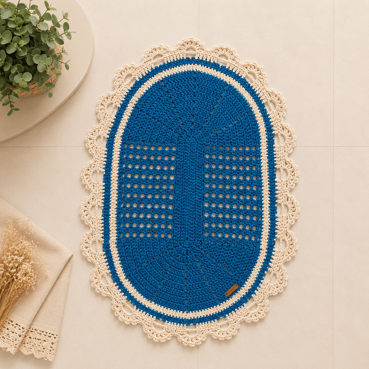 Tapete de crochê Dany retangular artesanal e decorativo para sua casa