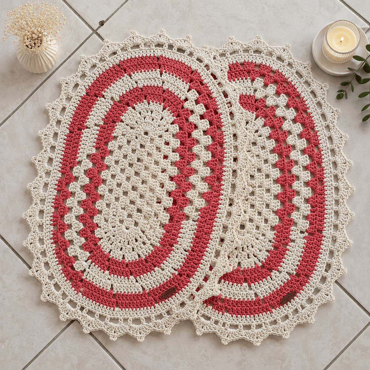 tapetes de crochê kit 2 pecas retangular decorativo para sua casa