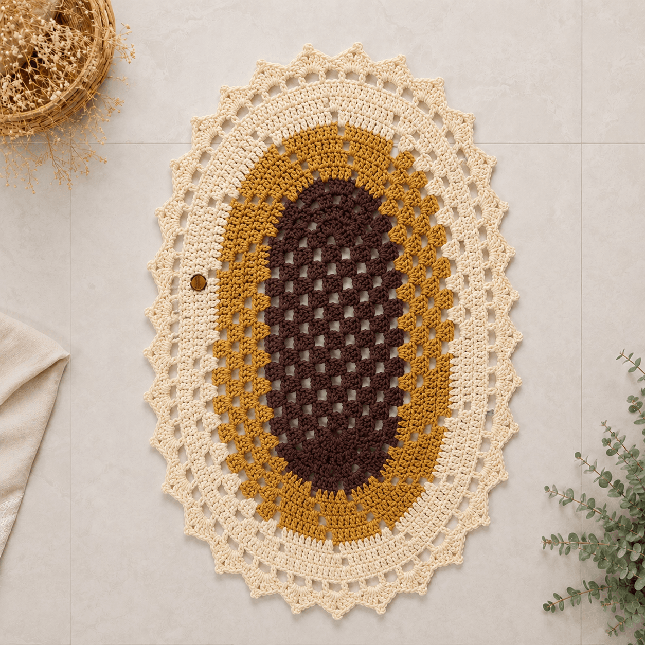Tapete de croche catavento oval multiuso decorativo para sua casa