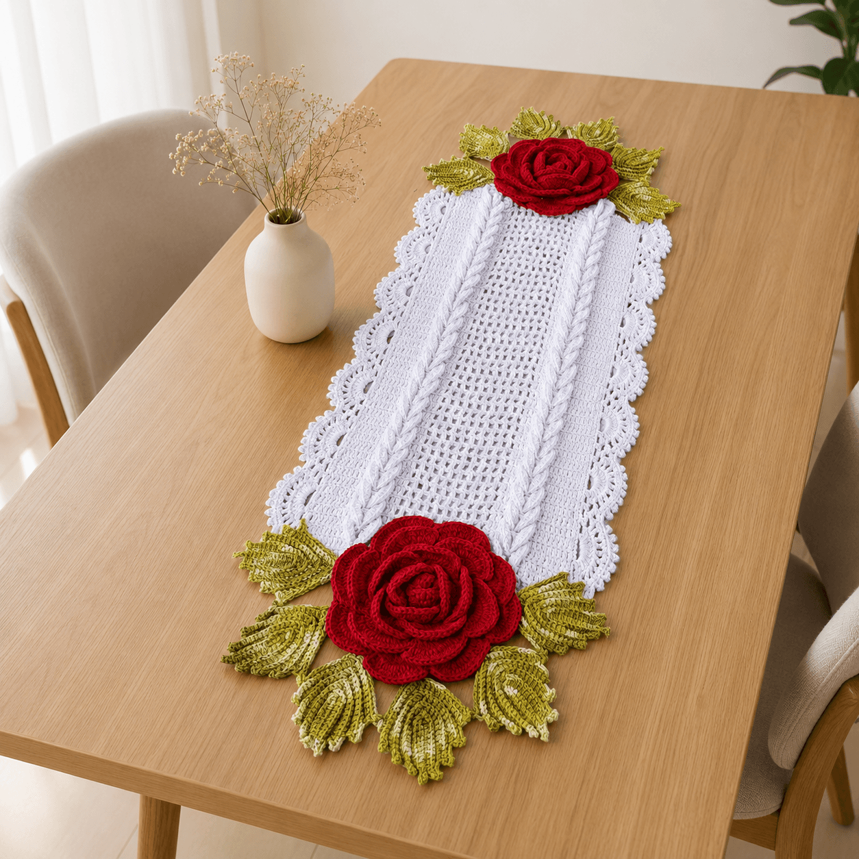 Trilho de mesa de crochê Mega Rosa retangular decorativo para sua mesa