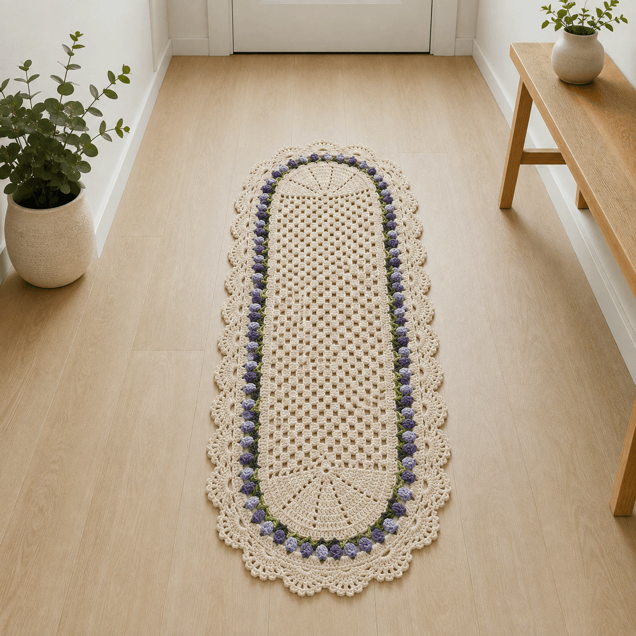 Passadeira de crochê Débora retangular decorativapara sua casa