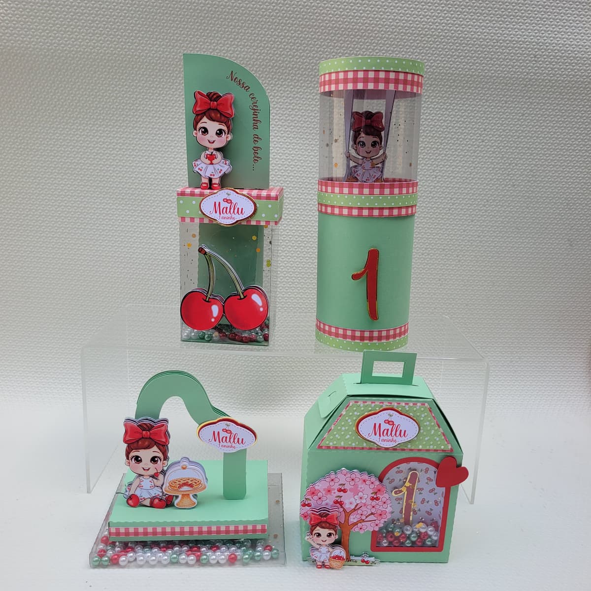 Kit Lembrancinha Cerejinha Festa Infantil e Aniversário - Caixinha Verde Personalizada - Prestige