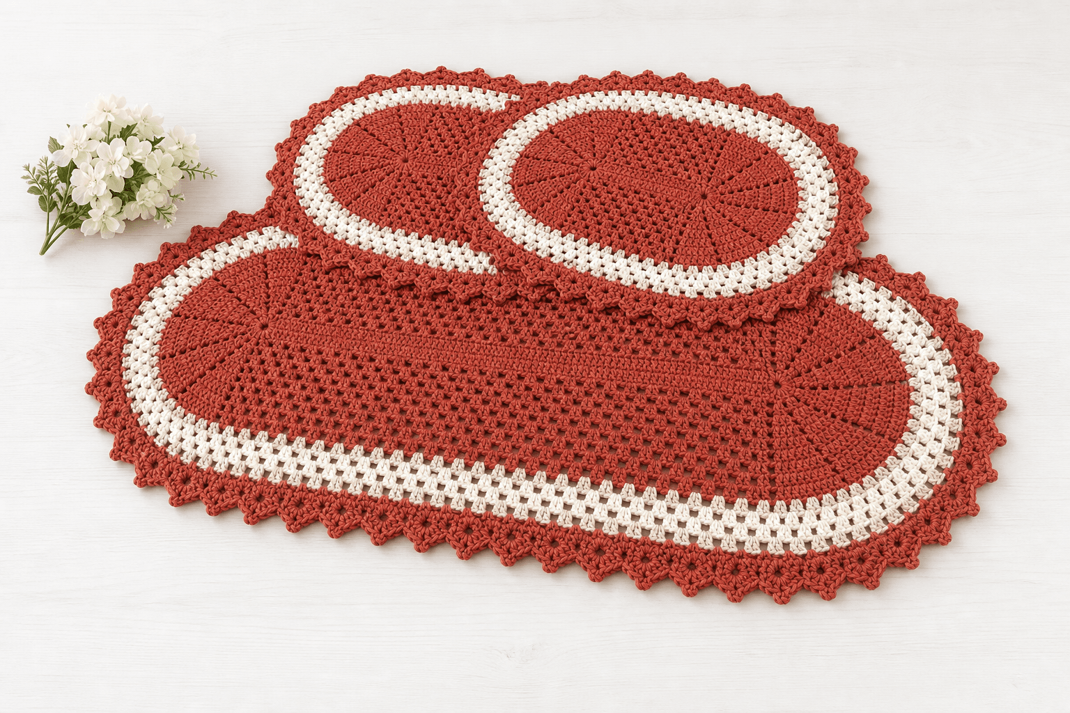 Jogo de Cozinha Oval em Crochê Artesanal - 3 Peças