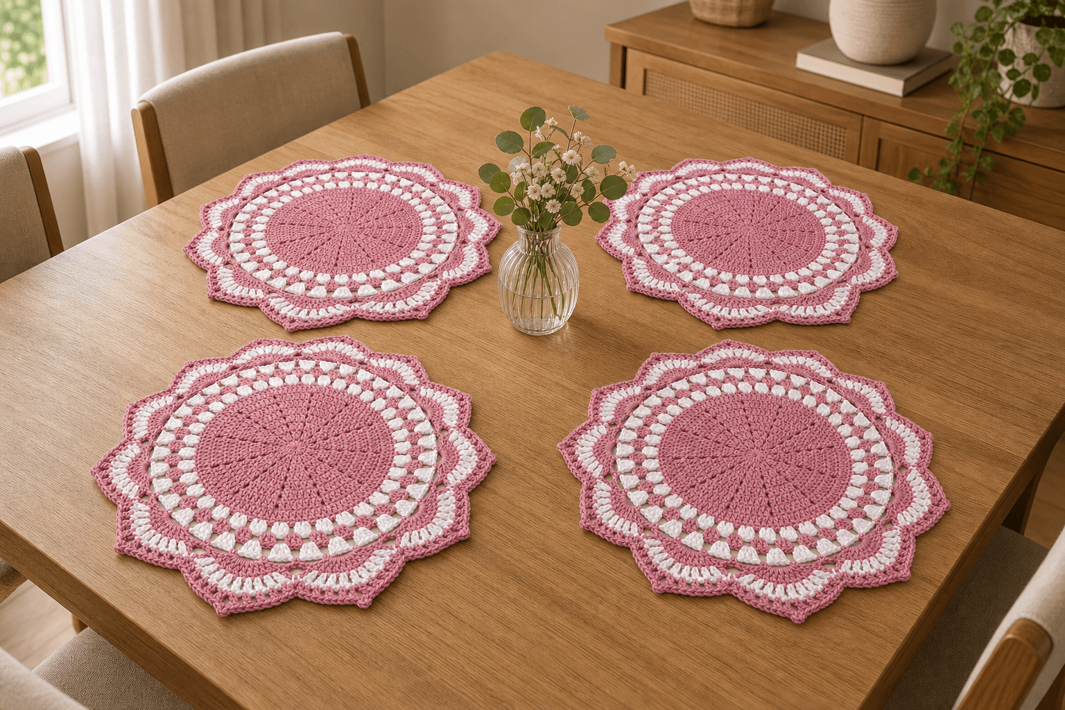 Sousplast de Crochê Artesanal - Kit 04 peças