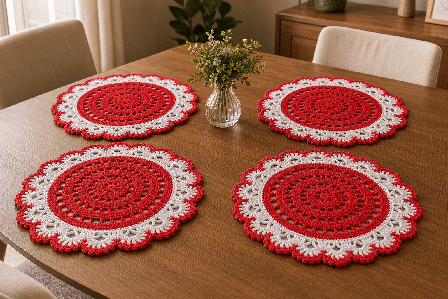 Sousplast de Crochê Artesanal - Kit 04 Peças
