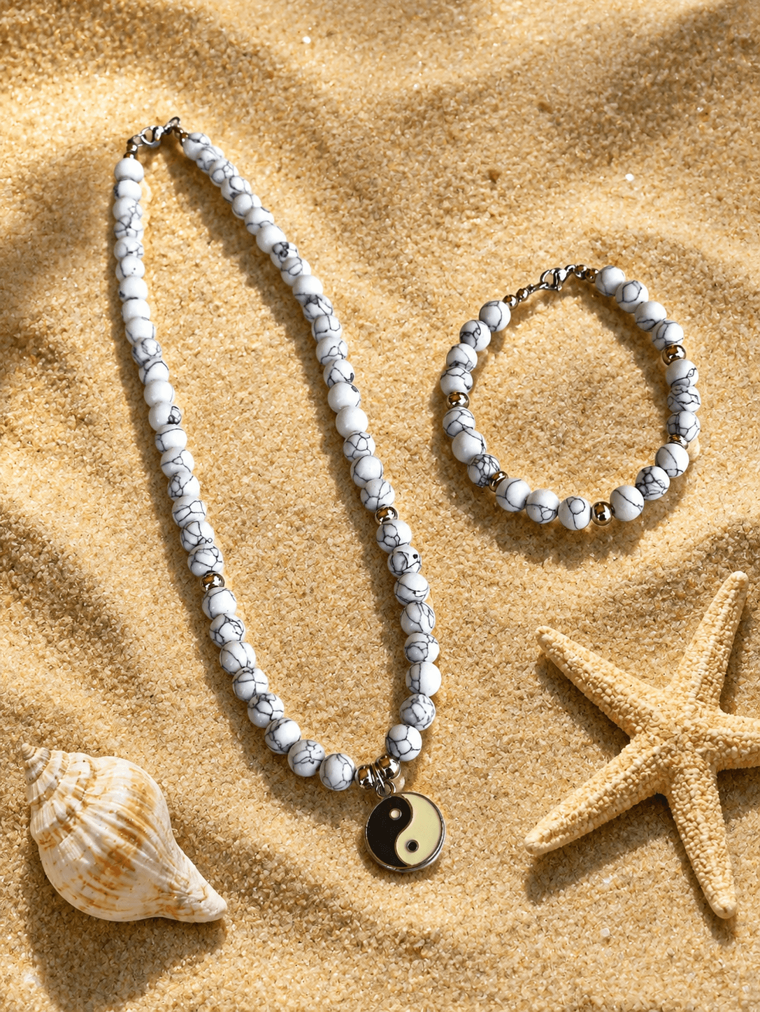 Conjunto colar + pulseira pedra Howlita