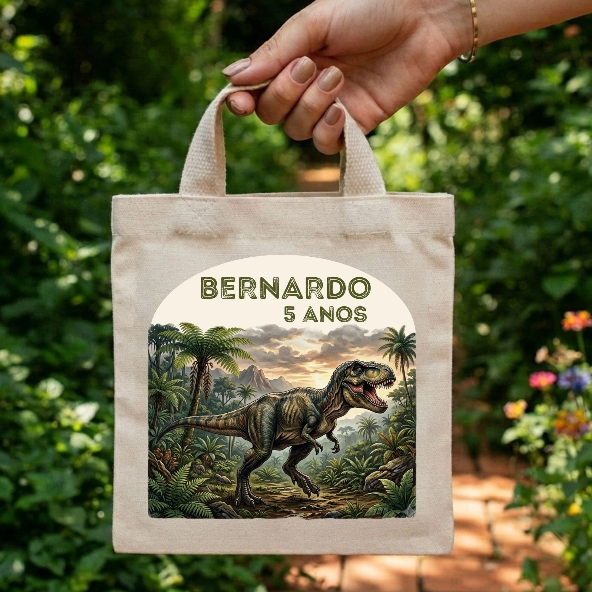 Sacola Mini Ecobag Personalizada para lembrancinhas 20x20 cm Dinossauro