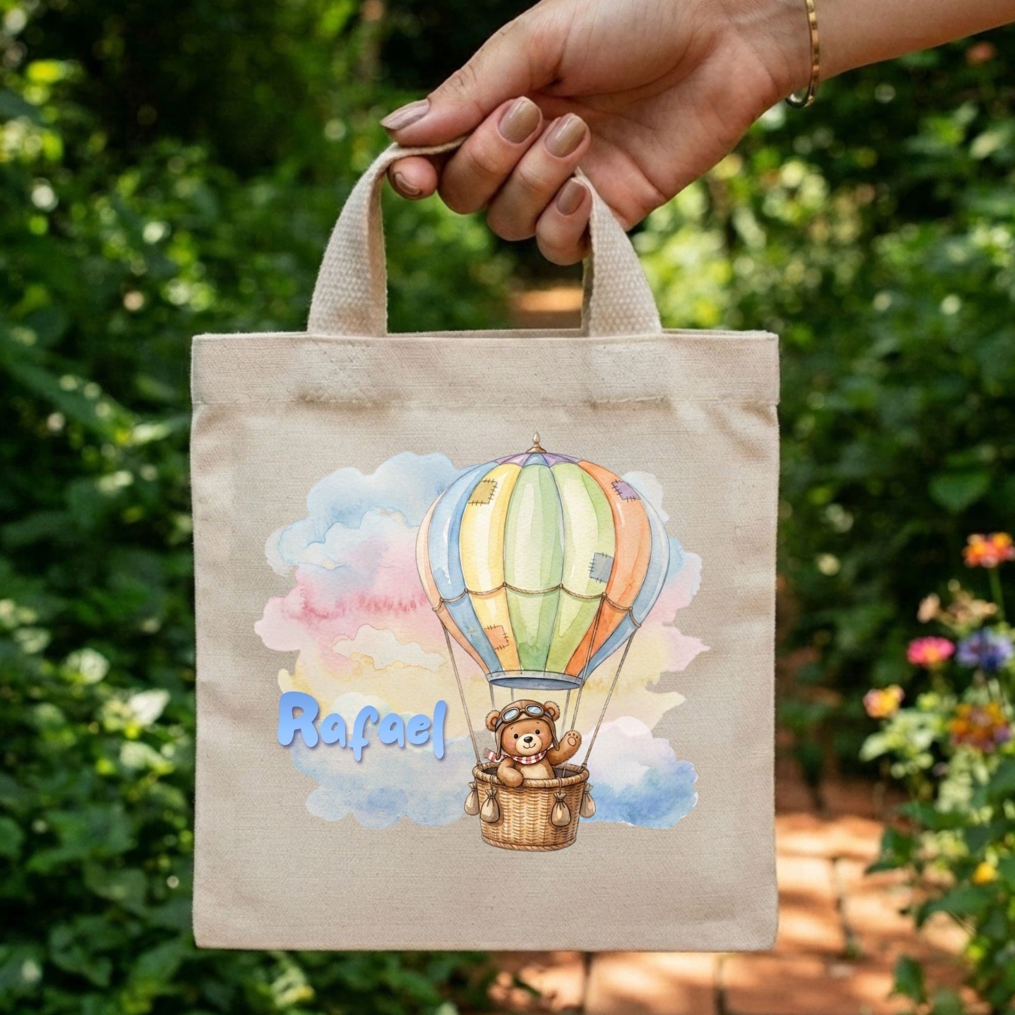 Sacola Mini Ecobag Personalizada para lembrancinhas 20x20 cm Ursinho no Balão
