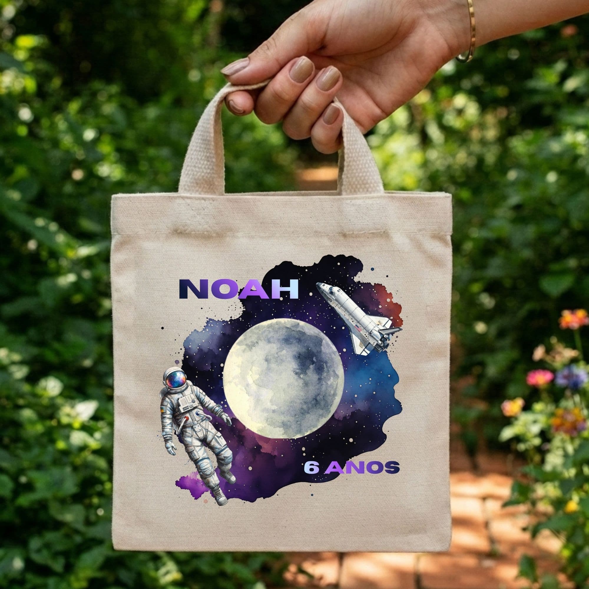 Sacola Mini Ecobag Personalizada para lembrancinhas 20x20 cm Espaço Astronauta