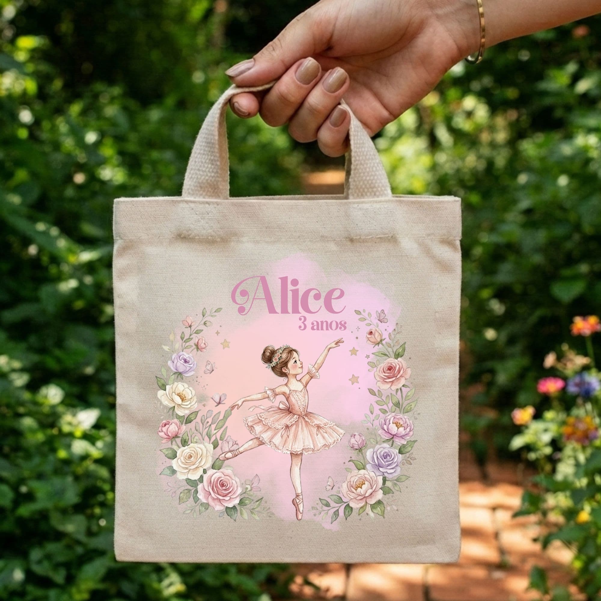 Sacola Mini Ecobag Personalizada para lembrancinhas 20x20 cm Bailarina