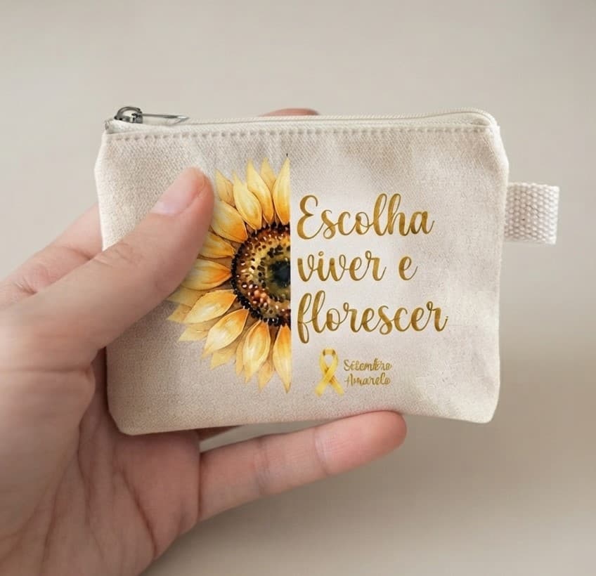 Porta-Moedas Algodão Cru - Setembro Amarelo personalizado com a Sua Logo