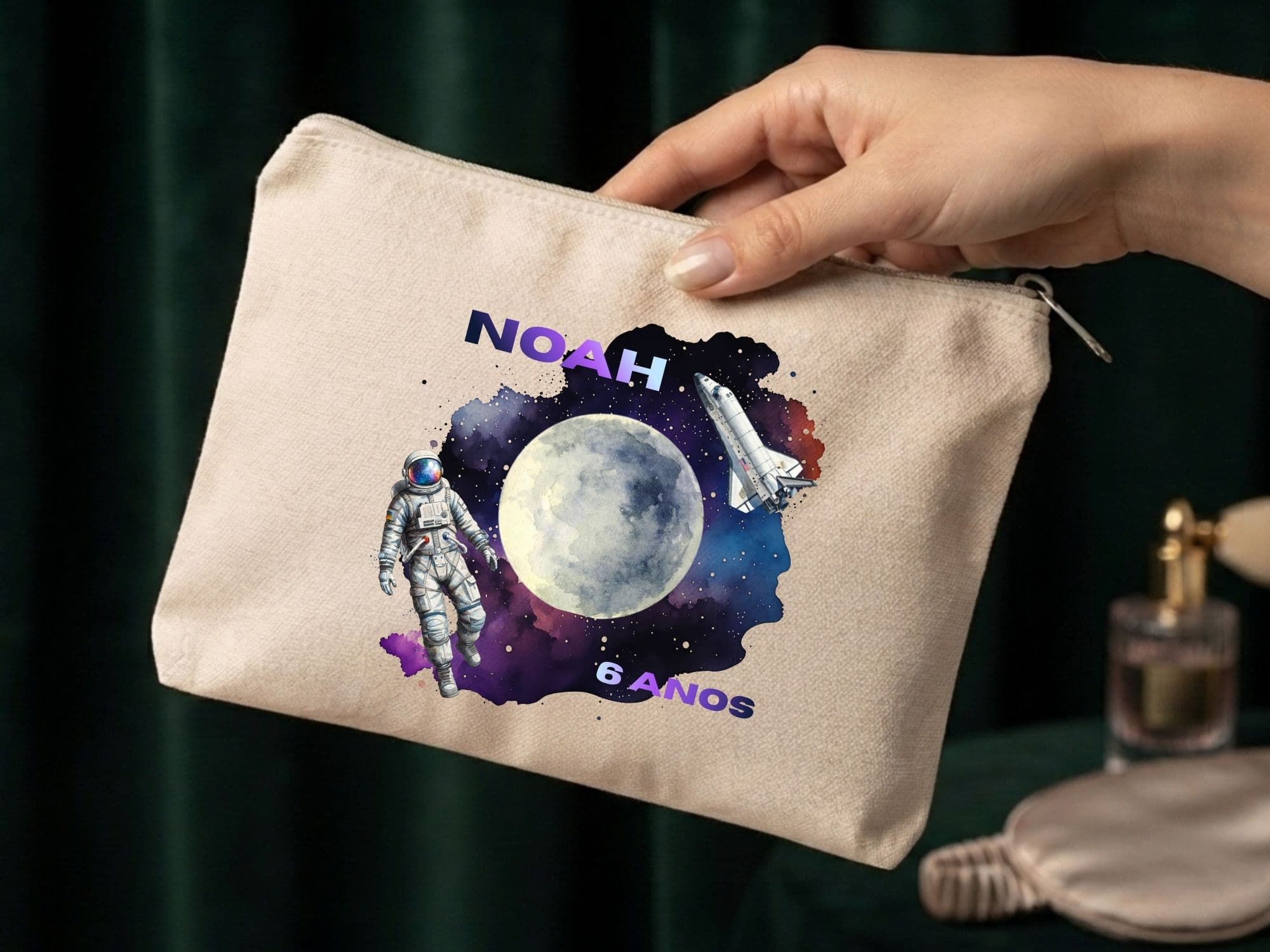 Lembrancinha Nécessaire Personalizada Algodão Cru 20x15 Estampa DTF Astronauta espaço