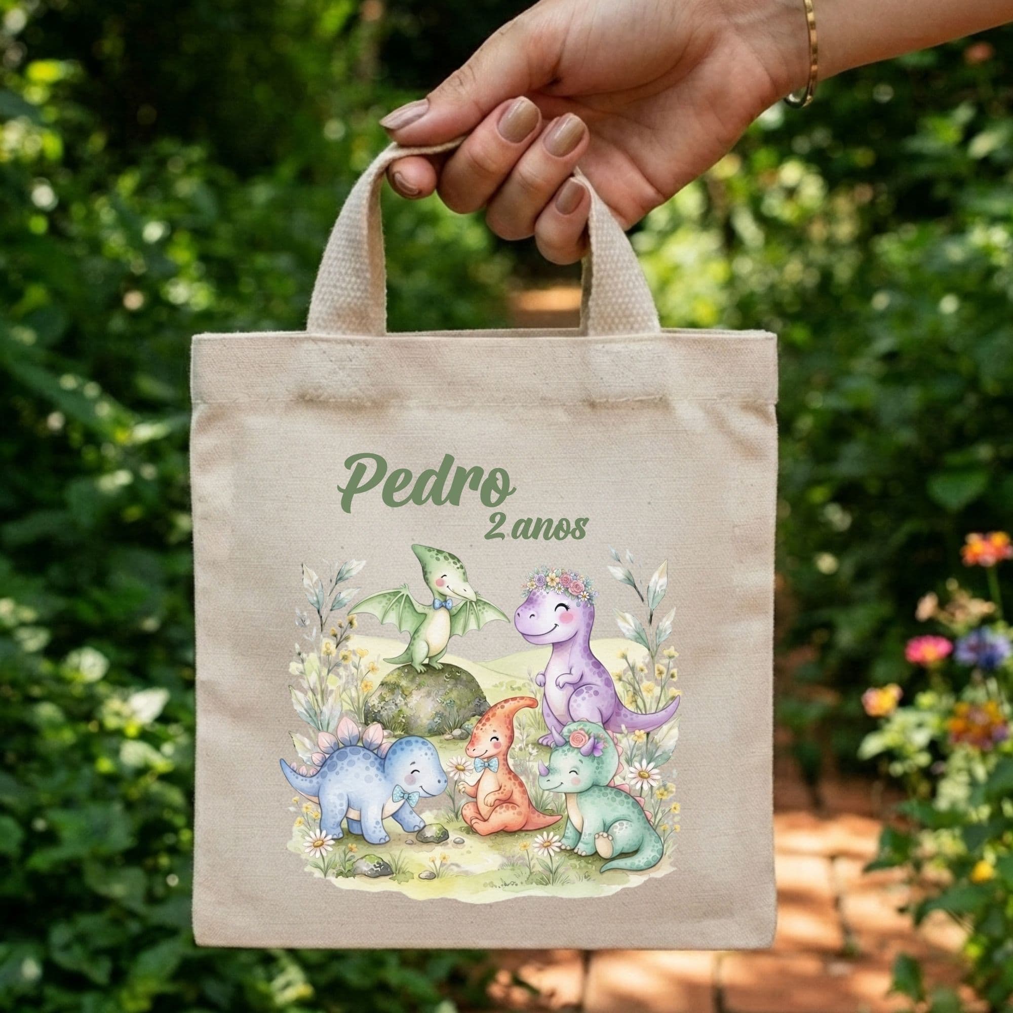 Sacola Mini Ecobag Personalizada para lembrancinhas 20x20 cm Dino Baby