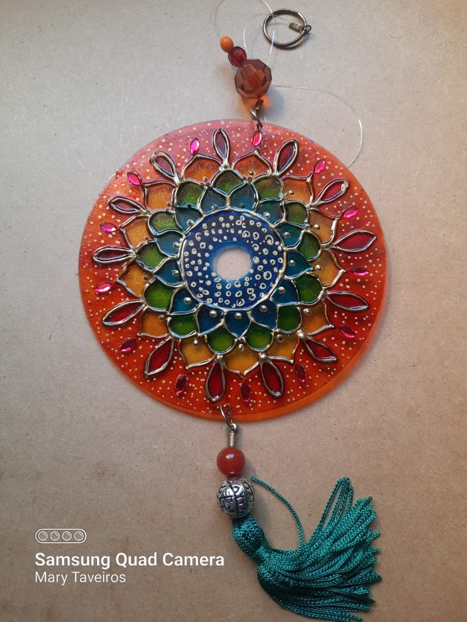Mandala Vitral Móbile Ágata laranja 1