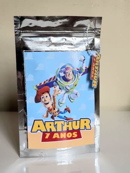 Saquinho Metalizado Zip Lock com tag Toy Story