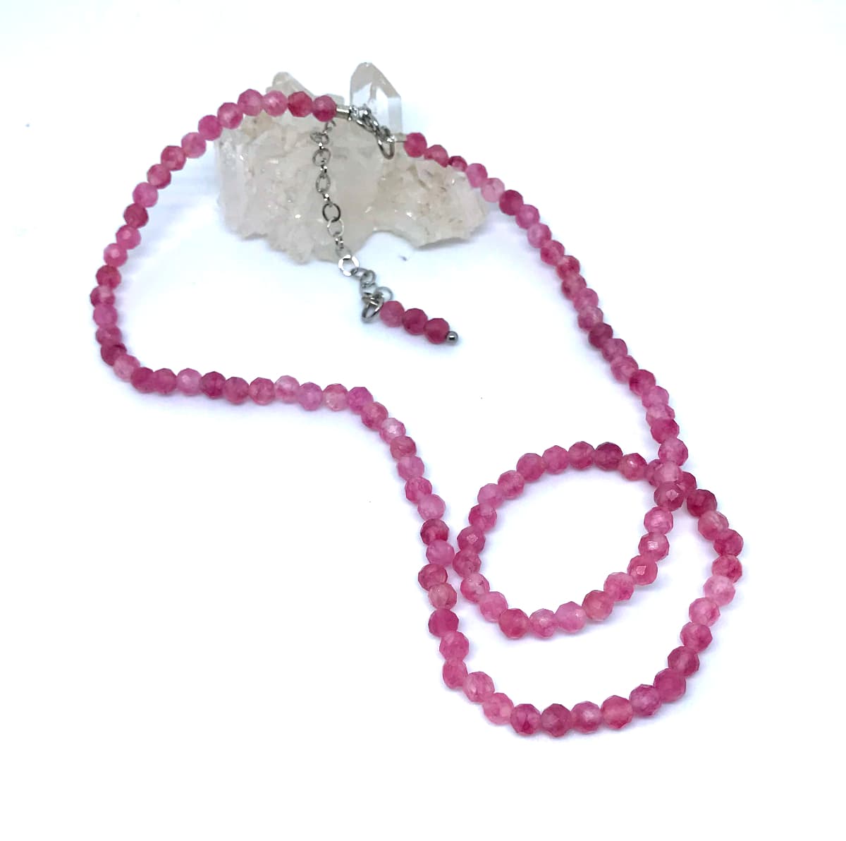 Choker Colar com Turmalinas Rosa Facetadas e Aço Inox
