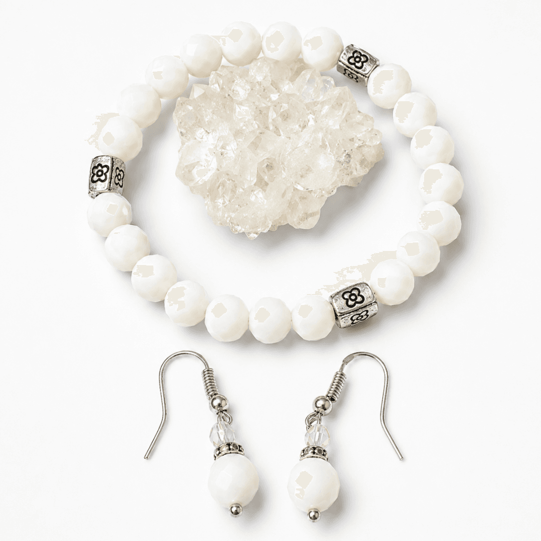 Conjunto Pulseira e Brincos de Cristal Facetado ajustável
