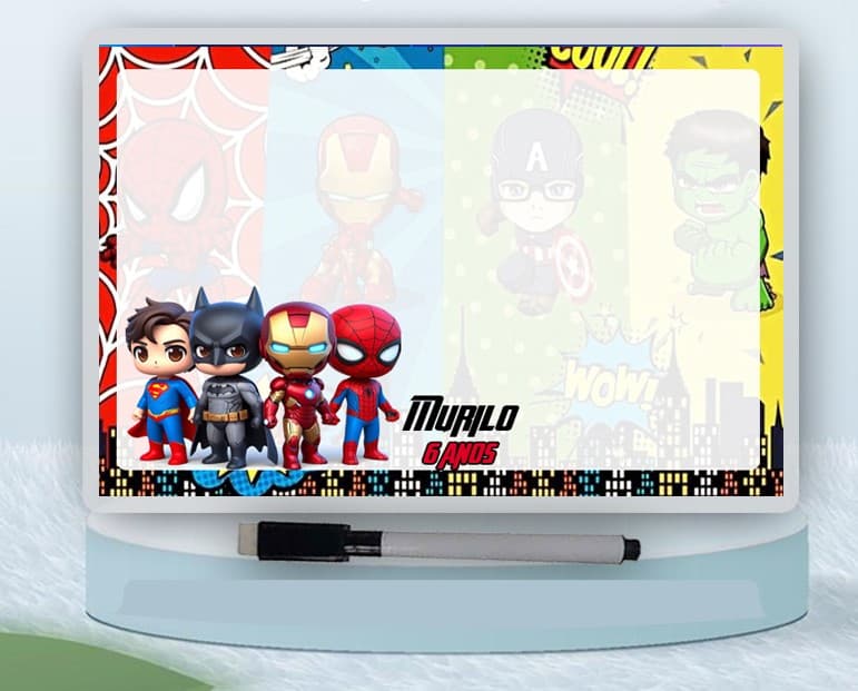 Lousa Magica infantil Personalizada da Super Heróis Cute