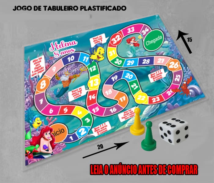 Jogo de Tabuleiro Personalizado da Sereia Ariel