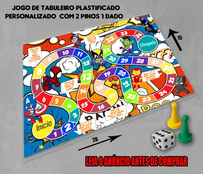 Jogo de Tabuleiro Personalizado dos Super Heróis Marvel