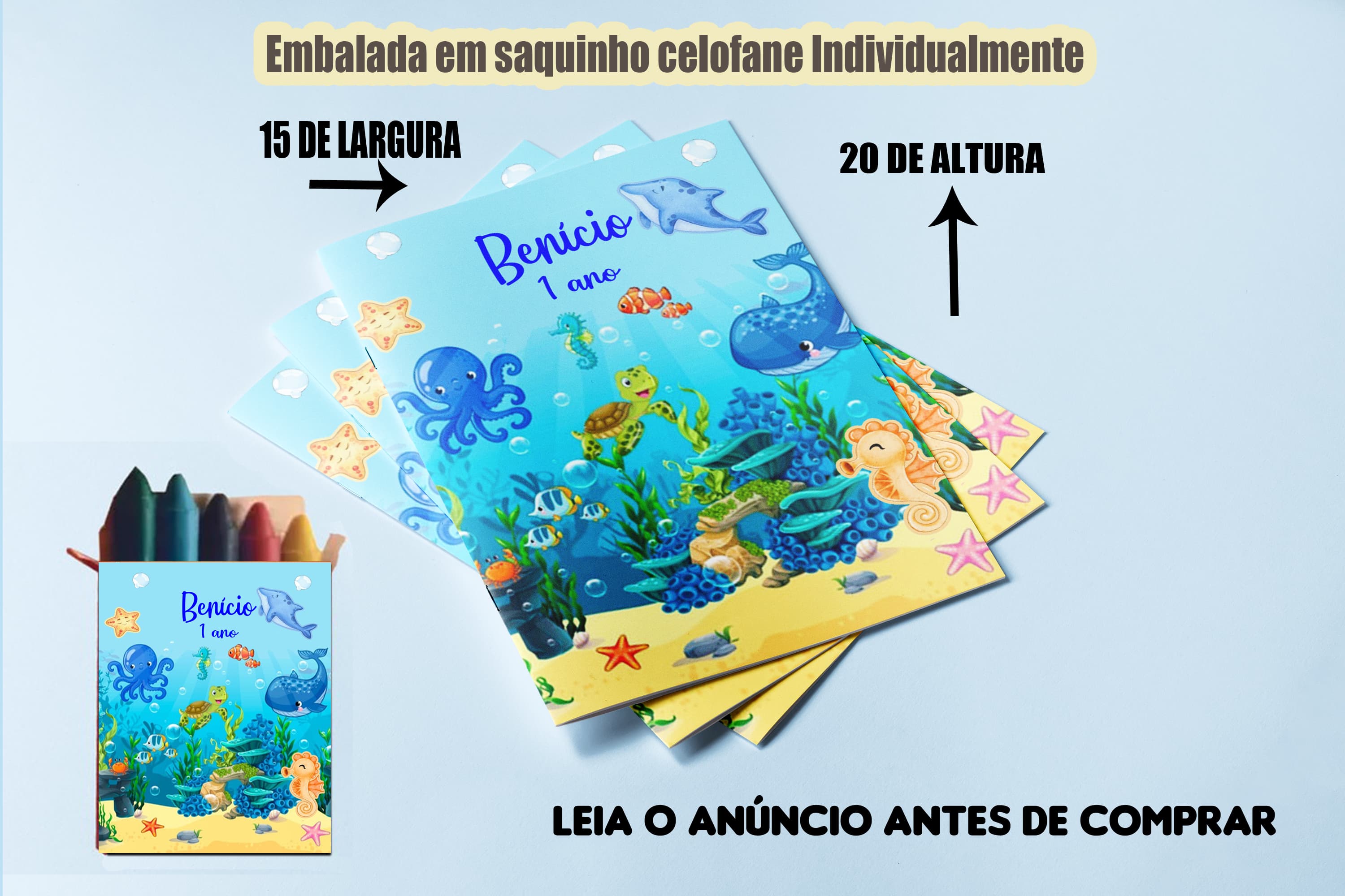 Revista de colorir com giz de cera Personalizada Fundo do Mar
