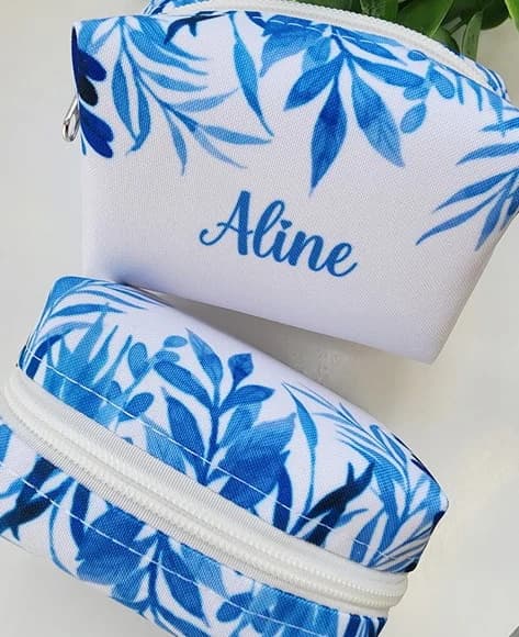 Necessaire Personalizada Folhagens Azul Box P