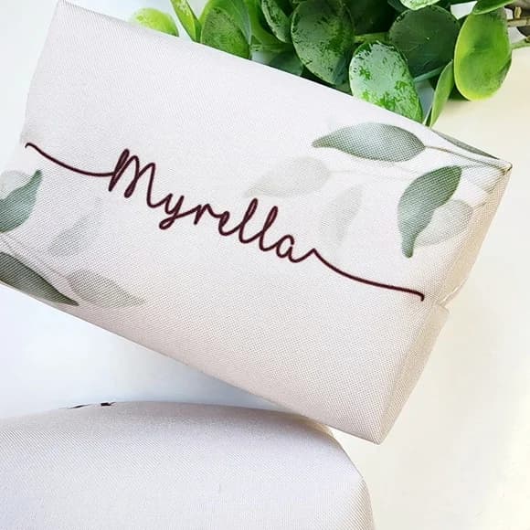 Necessaire Personalizada para Casamento Creme com Folhagem