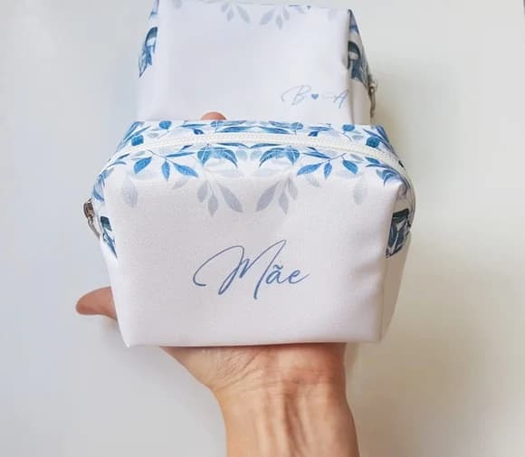 Necessaire Personalizada Azul Folhagem