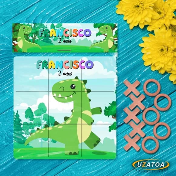 Lembrancinha Jogo da Velha Dinossauro Personalizado em mdf