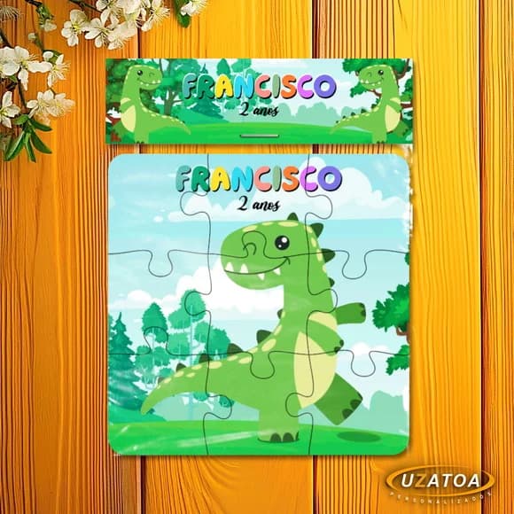 Lembrancinha Quebra Cabeça Dinossauro Personalizado em mdf