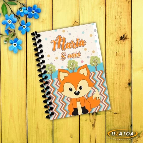 Lembrancinha Caderninho Raposinha com Capa e Folhas Personalizadas