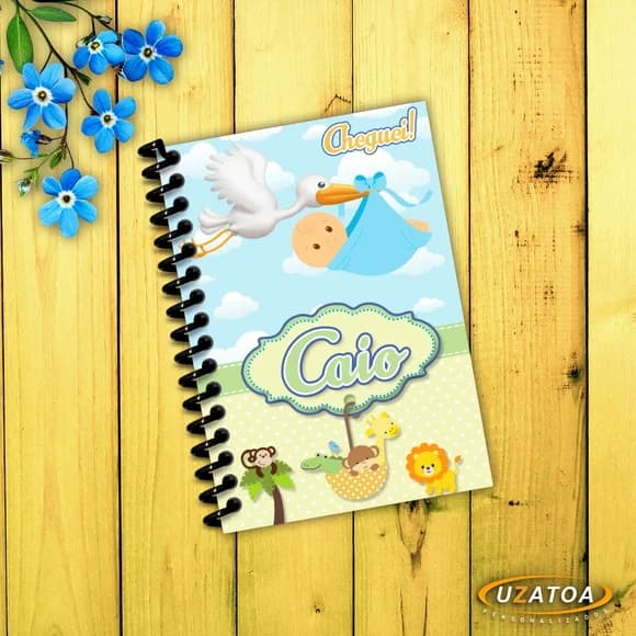 Lembrancinha Caderninho Maternidade Safari com Capa e Folhas Personalizadas