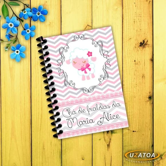 Lembrancinha Caderninho Ovelhinha com Capa e Folhas Personalizadas