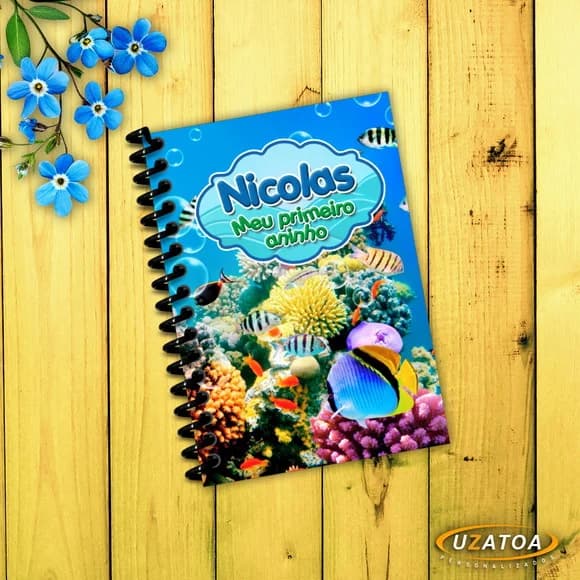 Lembrancinha Caderninho Fundo do Mar com Capa e Folhas Personalizadas