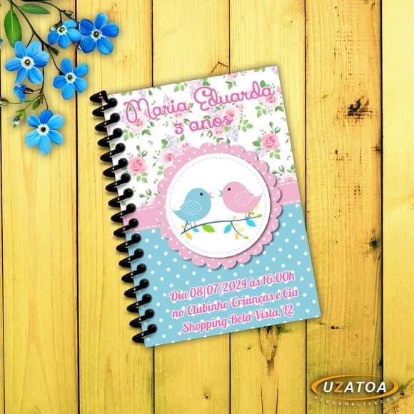 Lembrancinha Caderninho Jardim com Capa e Folhas Personalizadas