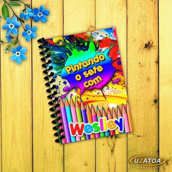 Lembrancinha Caderninho Pintando o Sete com Capa e Folhas Personalizadas