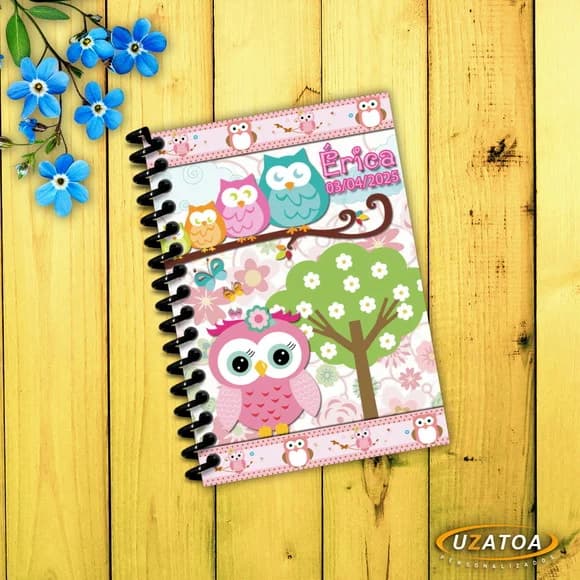 Lembrancinha Caderninho Corujinha com Capa e Folhas Personalizadas