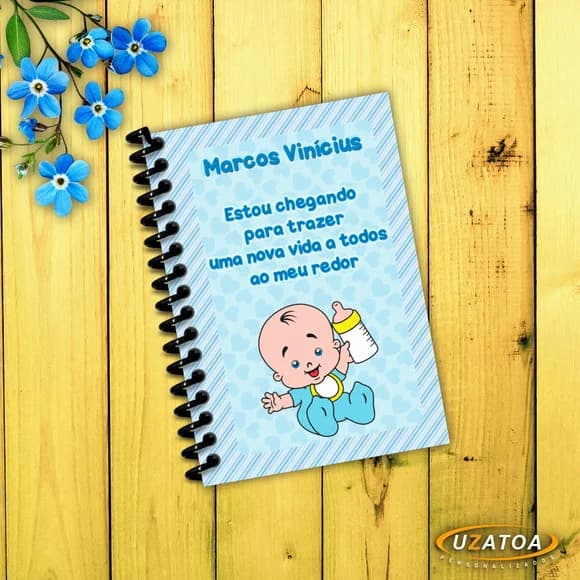Lembrancinha Caderninho Chá de Fraldas com Capa e Folhas Personalizadas
