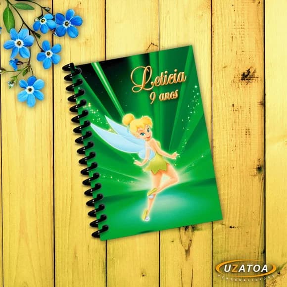 Lembrancinha Caderninho Sininho com Capa e Folhas Personalizadas