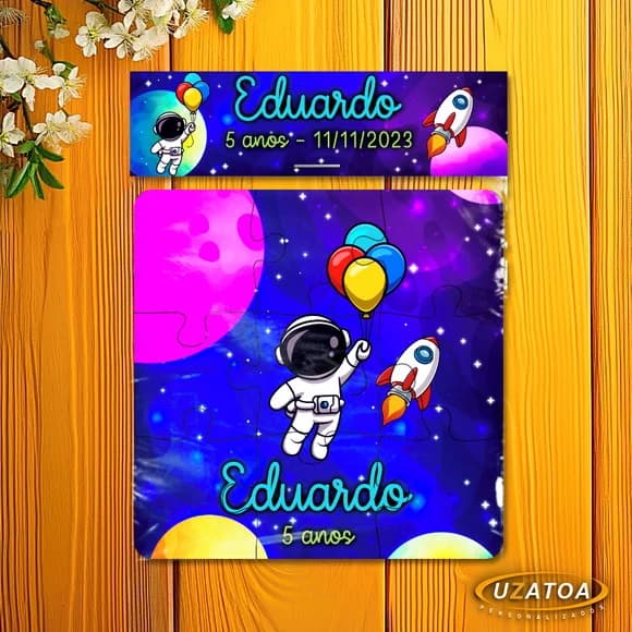 Lembrancinha Quebra Cabeça Astronauta Personalizado em mdf
