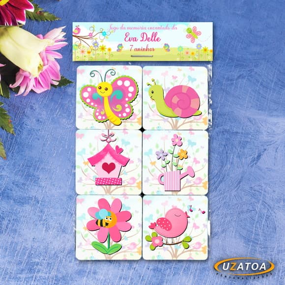 Lembrancinha Jogo da Memória Jardim Encantado Personalizado em mdf