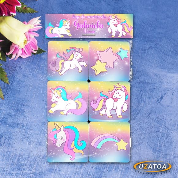 Lembrancinha Jogo da Memória Unicórnio Personalizado em mdf