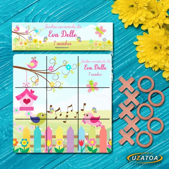 Lembrancinha Jogo da Velha Jardim Encantado Personalizado em mdf