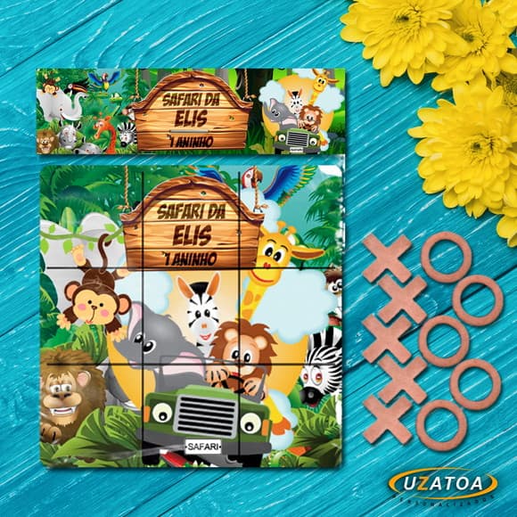 Lembrancinha Jogo da Velha Safari Personalizado em mdf